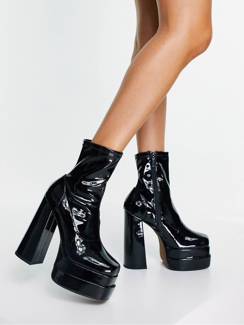 ASOS Design High Heeled Platform Boots in Black Patent - 12W